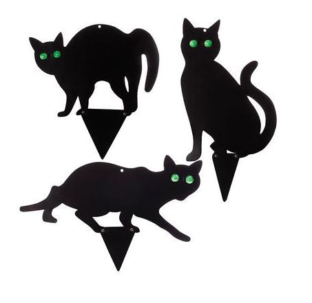 Black Cat Bird Scare Set - 3 Pack/Reflecting Eyes/Perfect for Scaring Birds & Pests