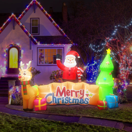 Click 3m Low Voltage Long Light Up Inflatable Santa Reindeer And Tree