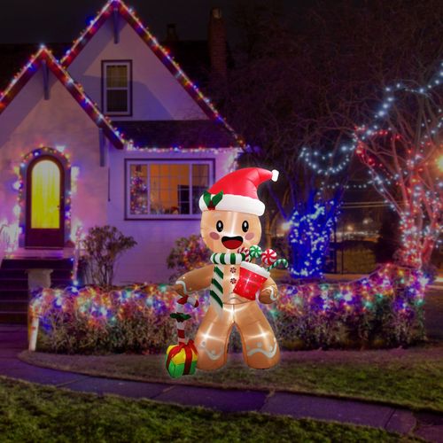 Click 240cm Low Voltage Christmas Light Up Inflatable Gingerbread Man - TheITmart