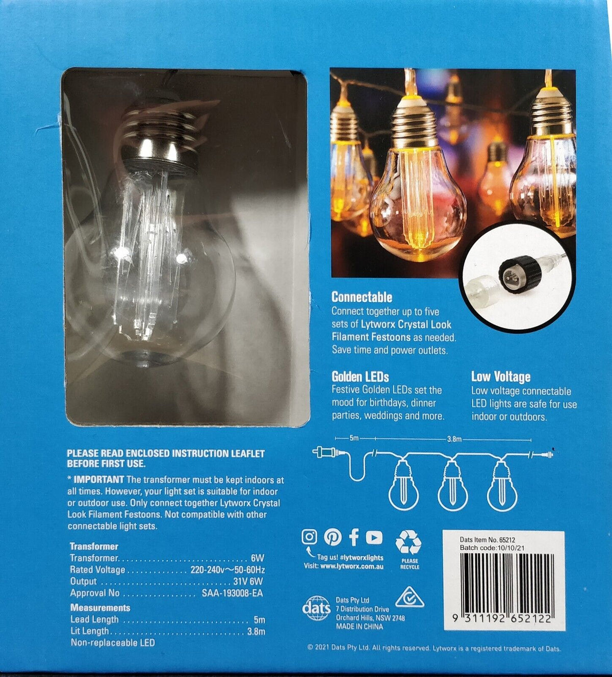 Lytworx Golden LED Connectable Crystal look Festoon Lights - 20 Pack - TheITmart