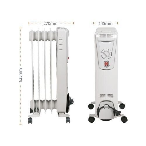 Arlec 1000W 5 Fin Oil Column Heater with 3 settings Thermostat Control & Castor