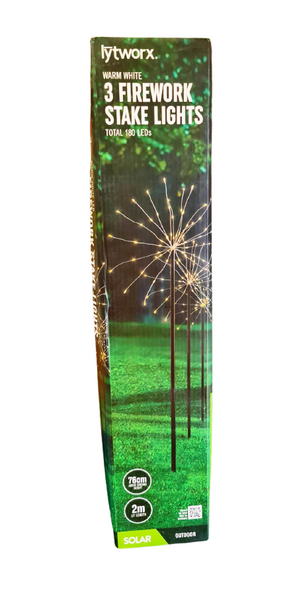 Lytworx 76cm 180 Warm White LED 3 Fireworks Solar Stake Lights