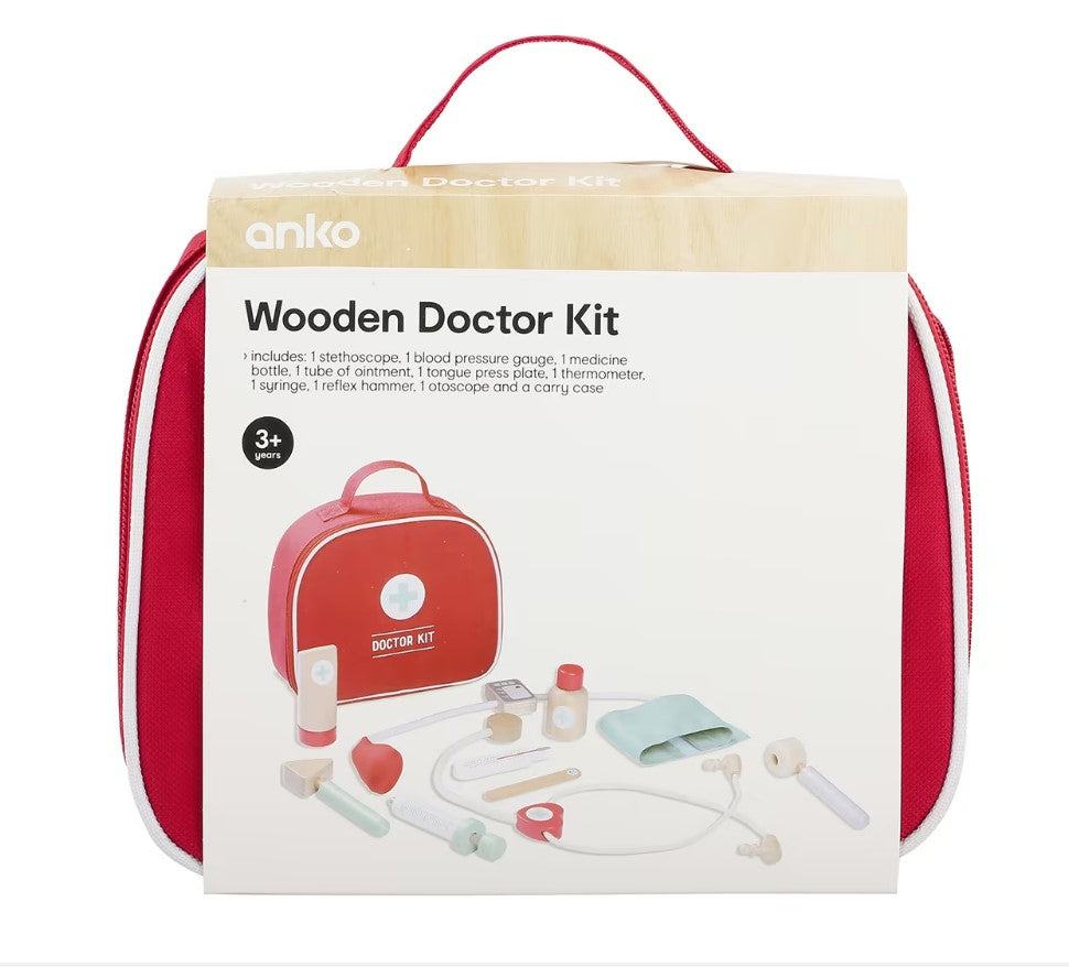 10 Piece Wooden Doctor Kit Pretend Play set/Suitable for Ages 3+ Years