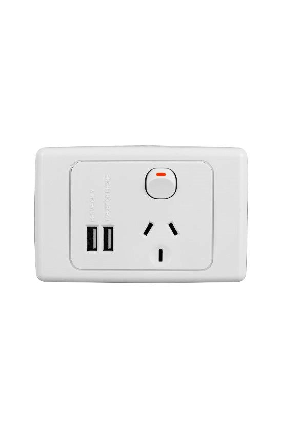 Deta Single Power Point With Dual USB Charger - White - TheITmart