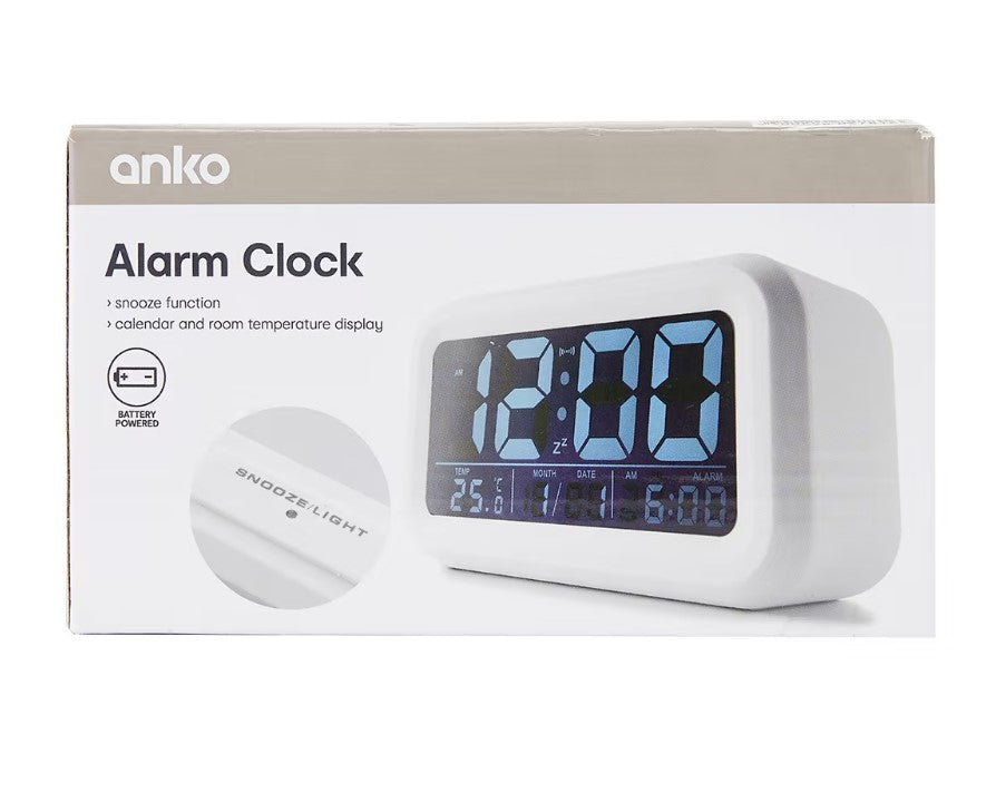 Digital Bedside LED Snooze Alarm Clock Time Temperature Day/Night Desktop Clocks