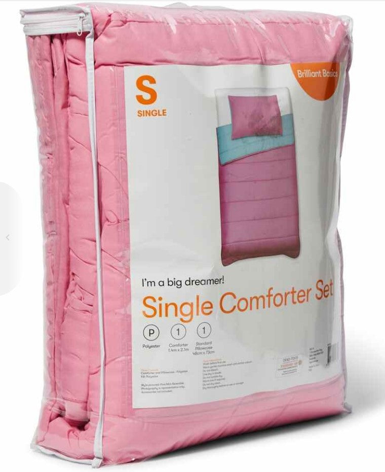 Brilliant Basics Essential Single Comforter Set - Pink