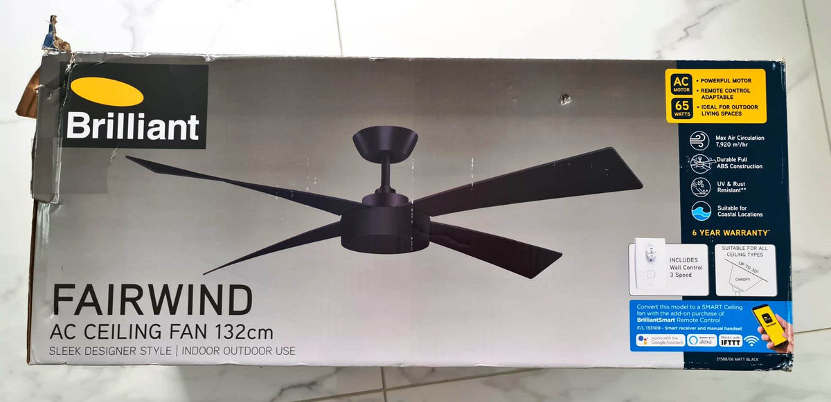 Brilliant 132cm 4 Blades Black Fairwind Ceiling Fan / Indoor & Outdoor - TheITmart