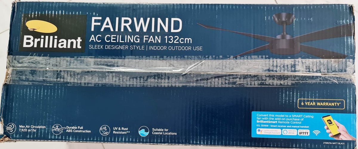Brilliant 132cm 4 Blades Black Fairwind Ceiling Fan / Indoor & Outdoor - TheITmart
