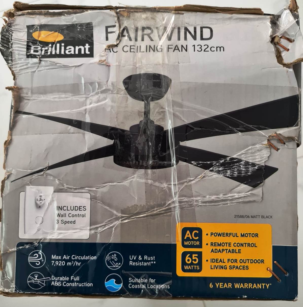 Brilliant 132cm 4 Blades Black Fairwind Ceiling Fan / Indoor & Outdoor - TheITmart