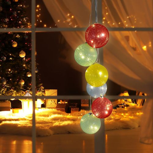 Festive Click 12cm LED Lighted Multi-Coloured Cotton Balls - Pack of 6 - TheITmart