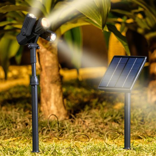 Luxzone 31.3cm 100lm 3 Head LED Solar Spotlight With Solar Panel Extension - 2 Pack