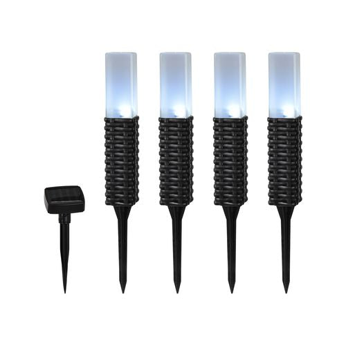 Click Black Rattan Finish Solar LED Bollard Light - 4 Pack / Weather Resistant - TheITmart