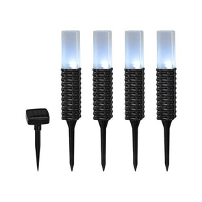 Click Black Rattan Finish Solar LED Bollard Light - 4 Pack / Weather Resistant