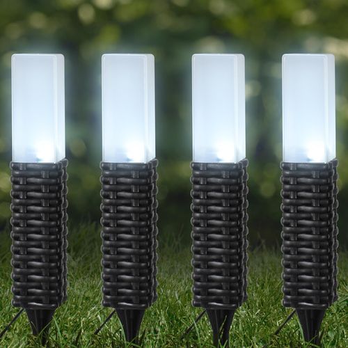 Click Black Rattan Finish Solar LED Bollard Light - 4 Pack / Weather Resistant - TheITmart