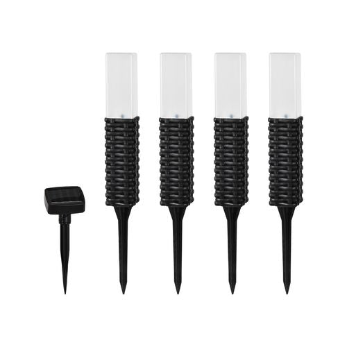 Click Black Rattan Finish Solar LED Bollard Light - 4 Pack / Weather Resistant - TheITmart