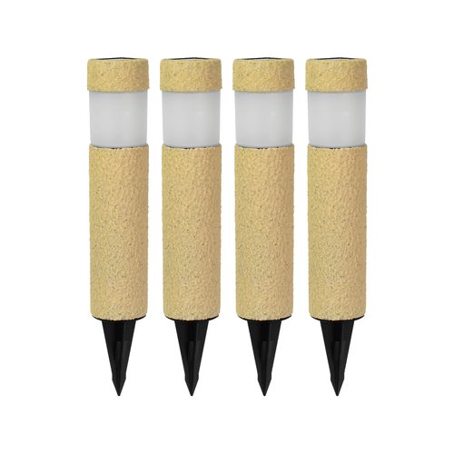 Click 27.5cm Stone Finish Solar Warm White LED Bollard Light - 4 Pack / Dusk to Dawn