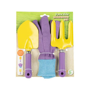 3 Piece Kids Trowel Fork And Gloves Gardening Set