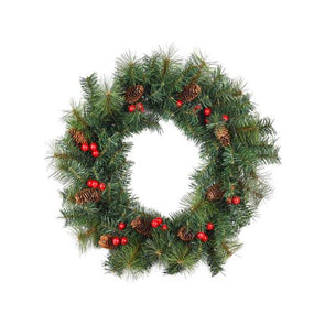 Click 60cm Battery Operated Pre-Lit Pine And Berries Holiday Wreath