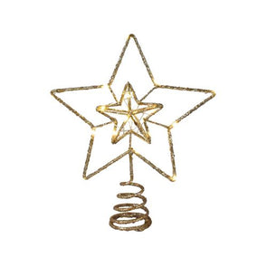 Click Pre-Lit Glittery Star Tree Topper Gold Battery Operated