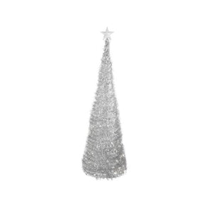 Click 180cm Low Voltage Collapsible Light Up Silver Tinsel Tree