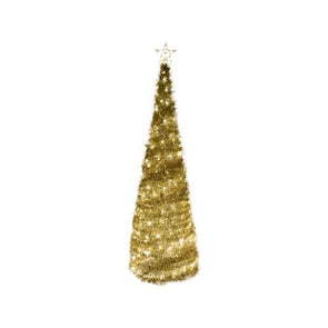 Click 180cm Gold Low Voltage Collapsible Light Up Tinsel Tree