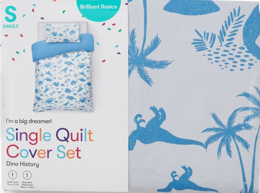 Brilliant Basics Single Quilt Cover Set - Dino History