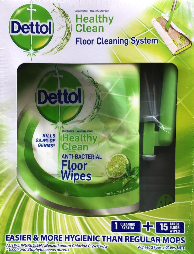 Dettol Antibacterial Floor Cleaning System 1 Pack with 15 Large Floor Wipes