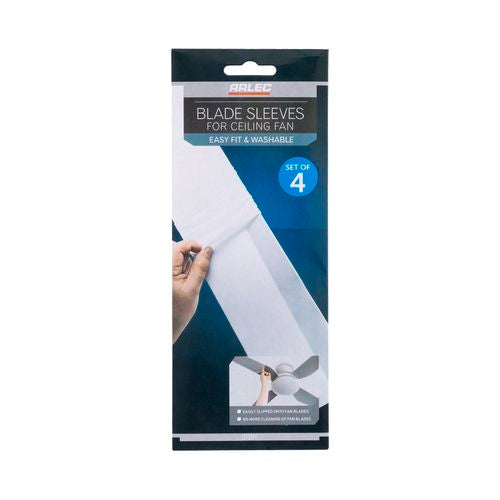 Arlec Indoor Ceiling Fan Blade Sleeve - 4 Pack / Black Or White / Washable /Easy to Install
