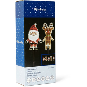 Mirabella Christmas Solar Powered Santa Garden Stakes 5 Pack - Cool White