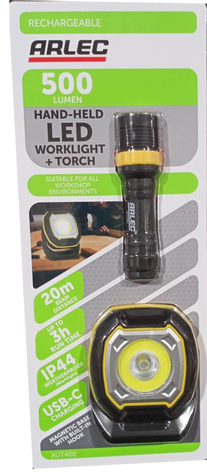 Arlec 500lm Rechargeable LED Worklight With Torch Pack - TheITmart