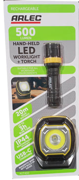 Arlec 500lm Rechargeable LED Worklight With Torch Pack - TheITmart