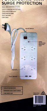 Click 6 Outlet Tower Power Board With Surge Protection/Dual USB Charging Outlets