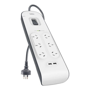 Belkin SurgePlus 6 Outlet 2 USB Surge Protector Powerboard - White