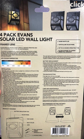 Click 4 Pack Evans Solar LED Wall Light