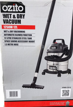 Ozito 1250W 12L Stainless Wet And Dry Vacuum - VWD-1212