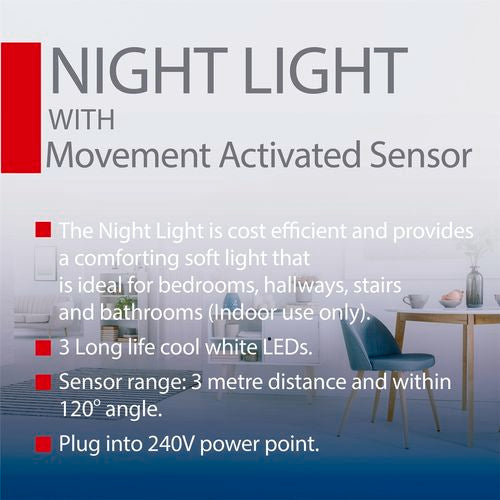 Arlec Clear Face Motion Sensor LED Night Light/Long Life Energy Saving LED - TheITmart