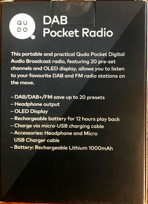 QUDO DAB Pocket Digital Audio Radio / OLED Display/ 20 Pre-Set Channels