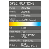 Arlec 2 x 20W 2800lm Warm White LED Work Light With Tripod