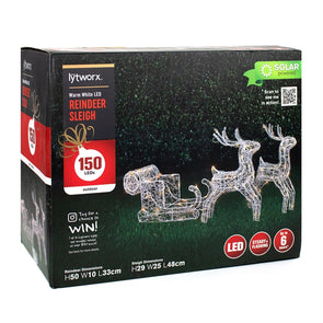 Lytworx 150 LED Warm White Solar Reindeer Sleigh Statue/2 Functions/Xmas Lights