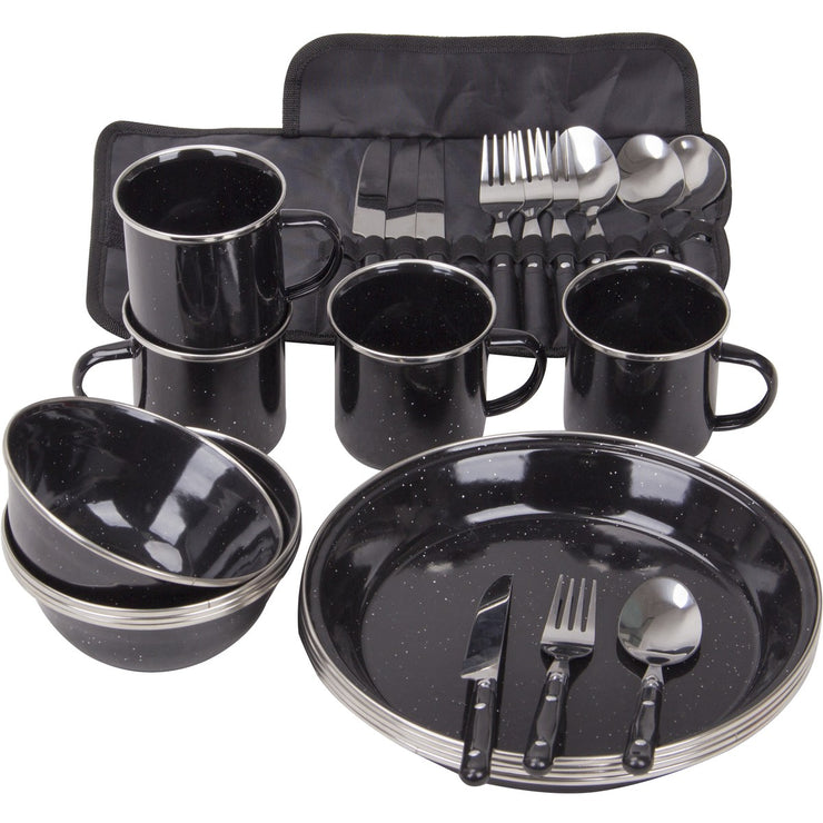 Hinterland 24 Piece Enamel Dinnerware Set / Ideal for Camping