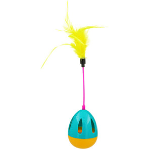 Tails Bright Coloured Feathered Tumbler Cat Toy/ With Small Bell Ball