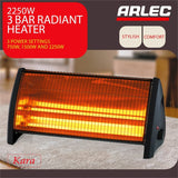 Arlec 2250W Arlec Radiant Heater/3 Power Settings/3 Tubular Quartz Halogen - TheITmart