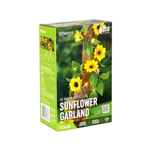 Lytworx Warm White Solar/USB Sunflower Garland