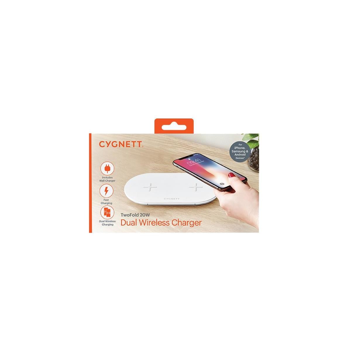 Cygnett TwoFold 20W Dual Wireless Desk Charger - White