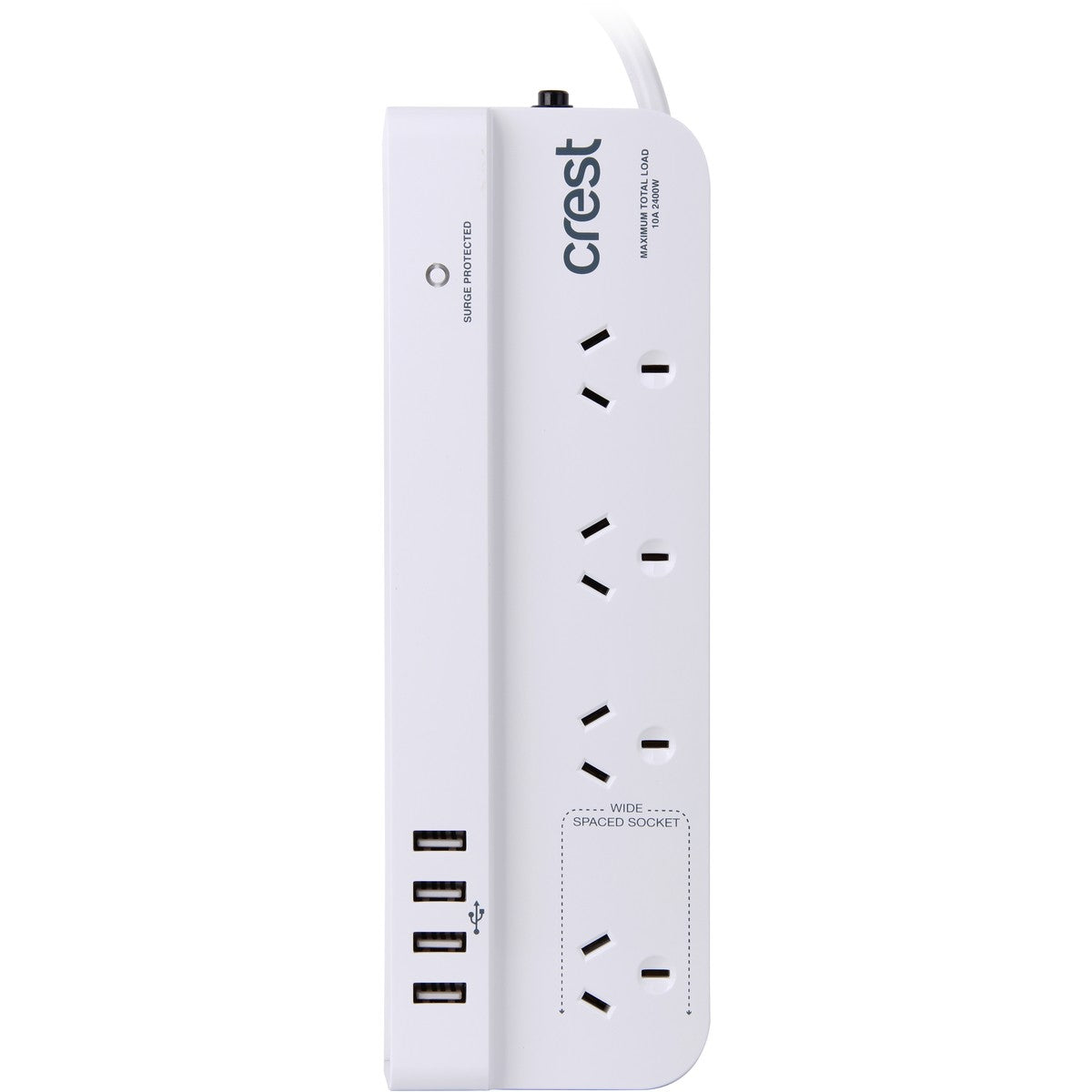 Crest Desktop 4 Socket 4 USB Surge Protected Powerboard