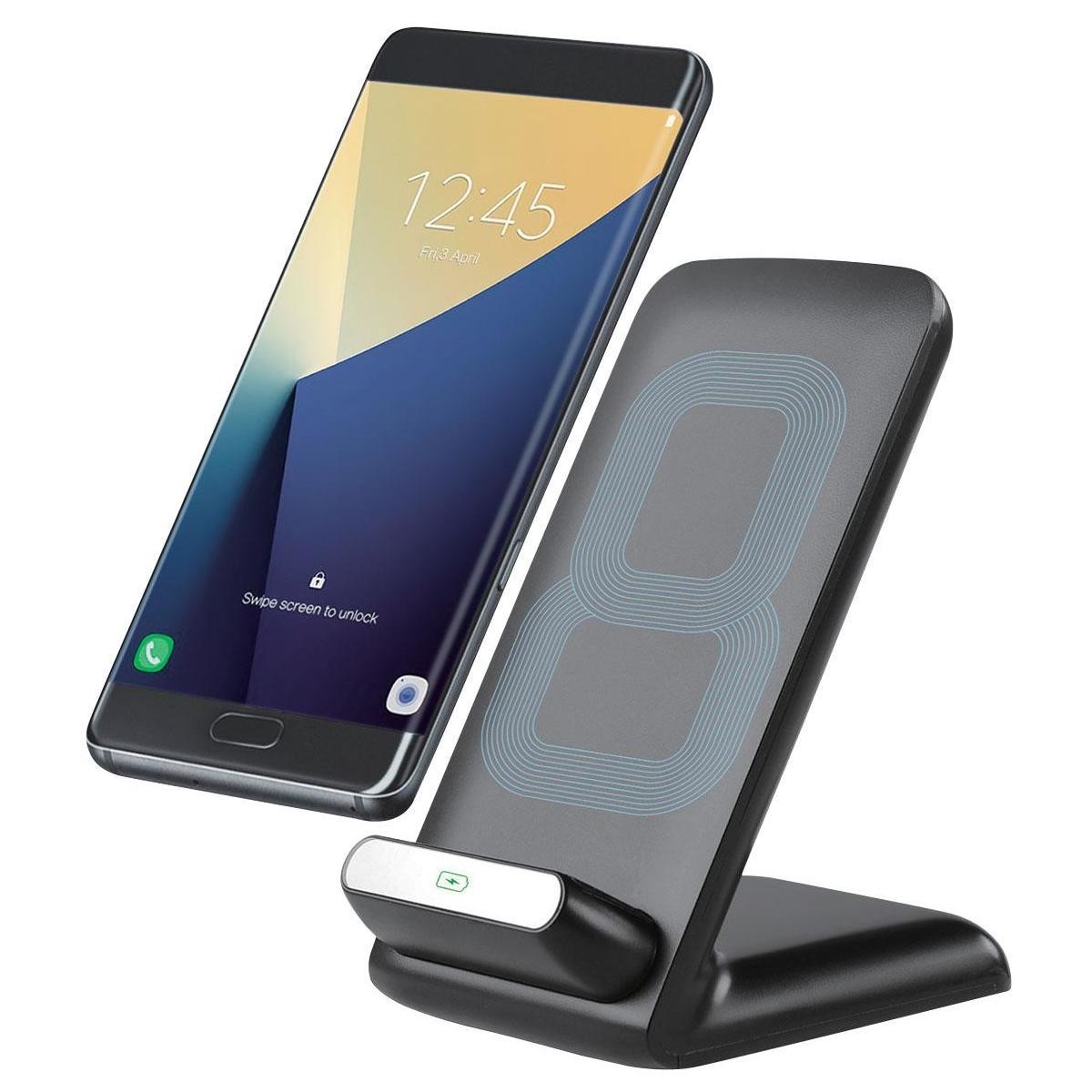 Laser Qi Two Coil Wireless Vertical Charger & Dock - Black - TheITmart