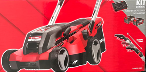 Ozito PXLMTK-3182 Red& Black Telescopic Handle Lawn Mower Kit Cordless
