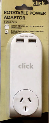 Click Rotatable Power Adaptor 2 USB Ports