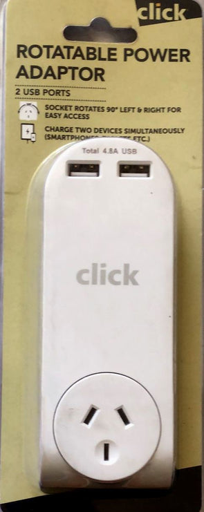 Click Rotatable Power Adaptor 2 USB Ports
