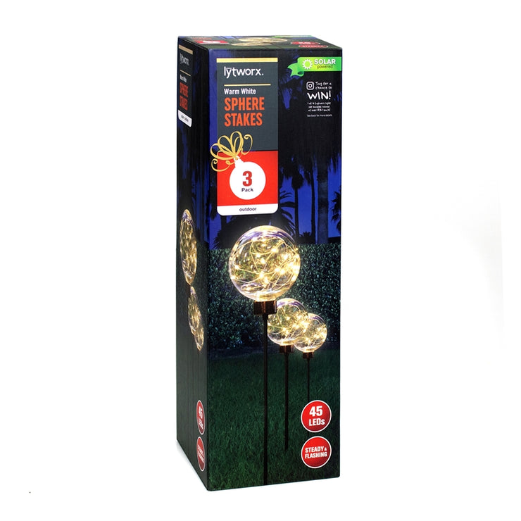 Lytworx 45 Warm White/Multi-Colour LED Solar Sphere Stakes - 3 pack